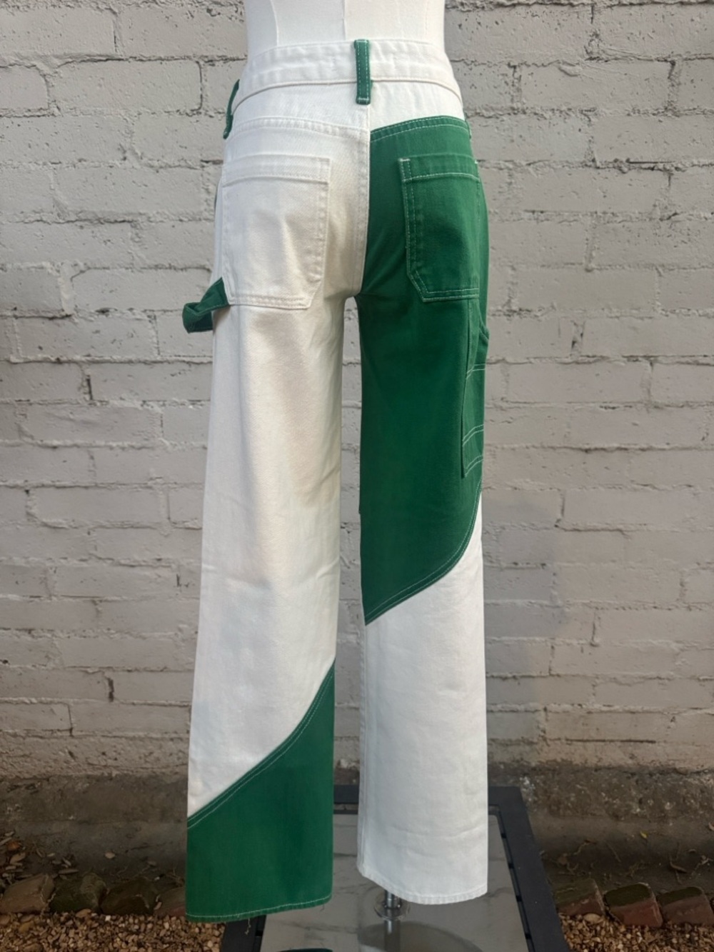 PacSun Green & White Paneled Low Rise Carpenter Pants Jeans Size 23 - Picture 7 of 14